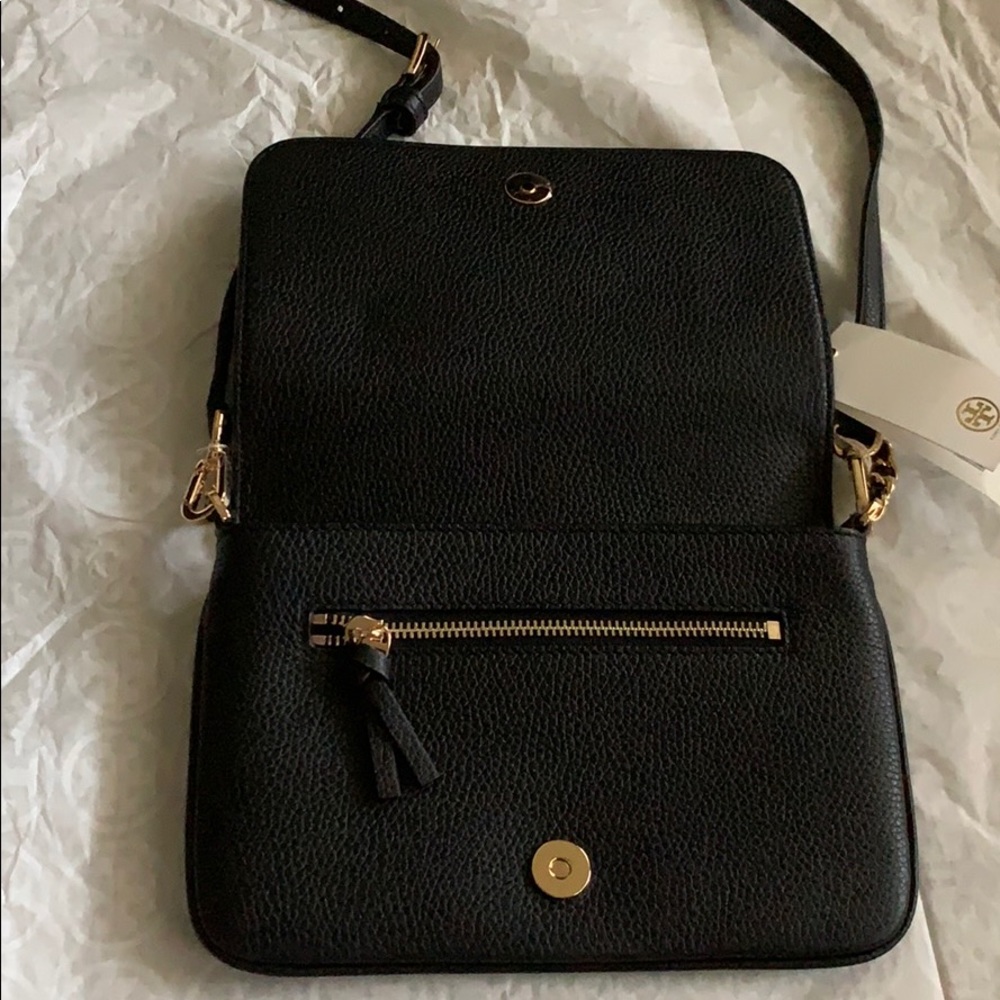 Tory Burch Black Leather Crossbody with Gold Chain - Picture 2 of 8